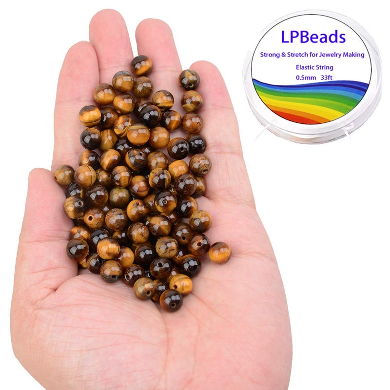 LPBeads 100PCS 8mm Natural Yellow Tiger Eye Beads Gemstone Round Loose Beads for Jewelry Making with Crystal Stretch Cord - Image 2